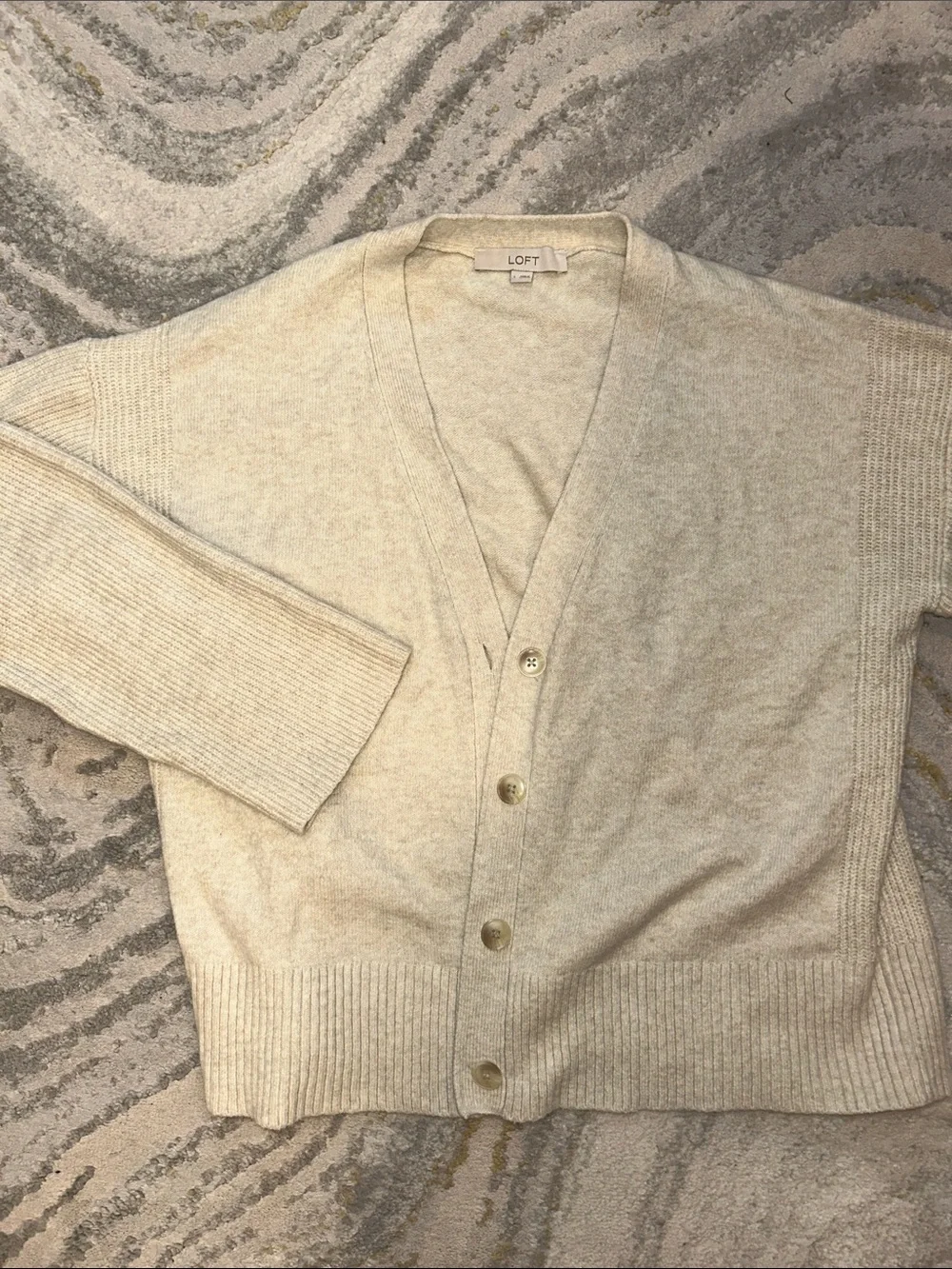 LOFT Women’s Cream V-Neck Button Cardigan - Picture 1 of 11